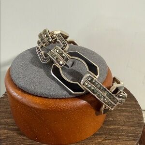 Geometric 925, Silver Marcasite and Black Link Bracelet